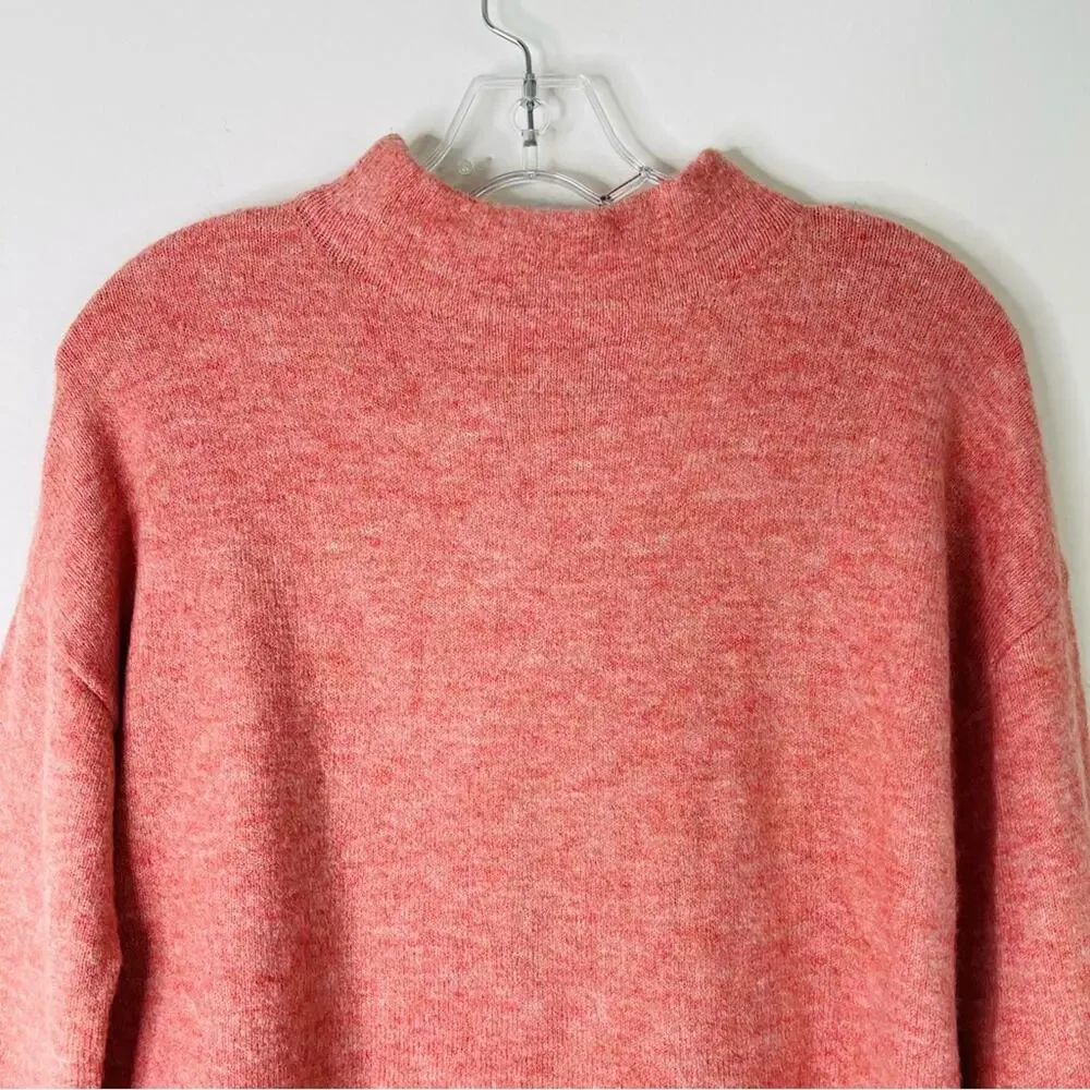 NEW pink peach mock neck pullover preppy oversized sweater small